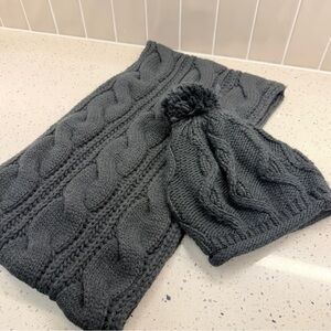 Cozy Soft Black Cable-Knit Infinity Scarf and Beanie Set